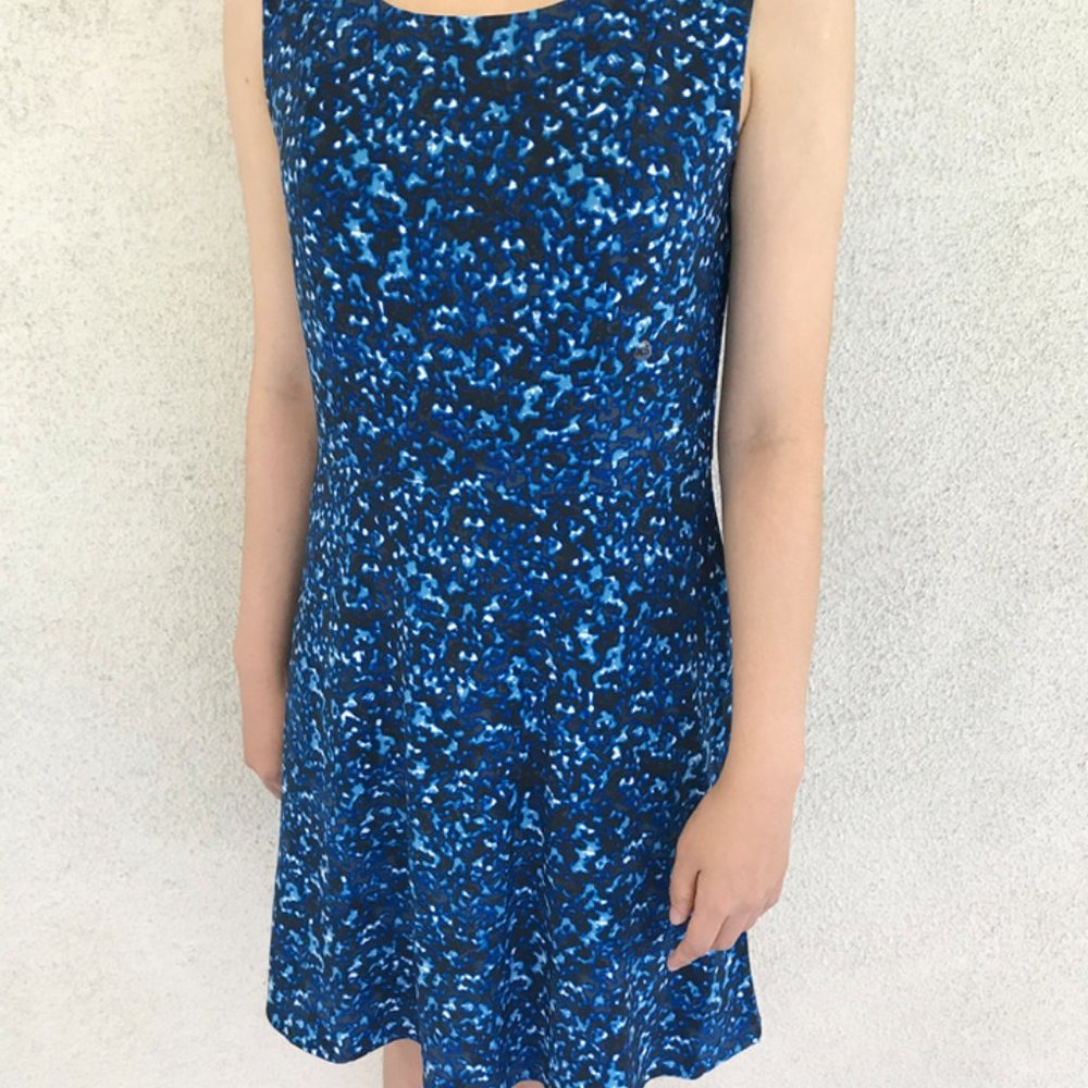 DKNY blue print midi dress XS